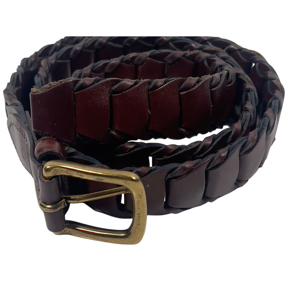 Brown Woven Leather Belt Bonded Lengths Gold Tone Buckle Made in Argentina Sz 40